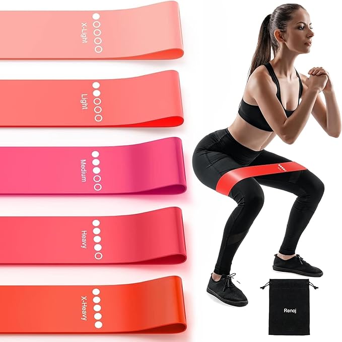 Bands for Working Out, 5-Pack Elastic Exercise Bands for Strength Training, Stretching, Workout; Home Gym Equipment for Women Men, Pilates Yoga Physical Therapy, Leg Glute Arm Exercise Kit