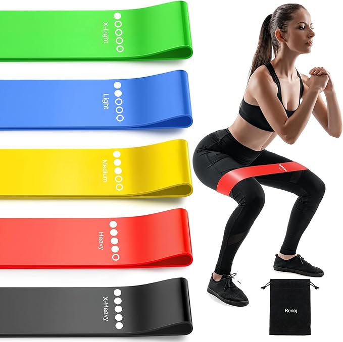 Bands for Working Out, 5-Pack Elastic Exercise Bands for Strength Training, Stretching, Workout; Home Gym Equipment for Women Men, Pilates Yoga Physical Therapy, Leg Glute Arm Exercise Kit